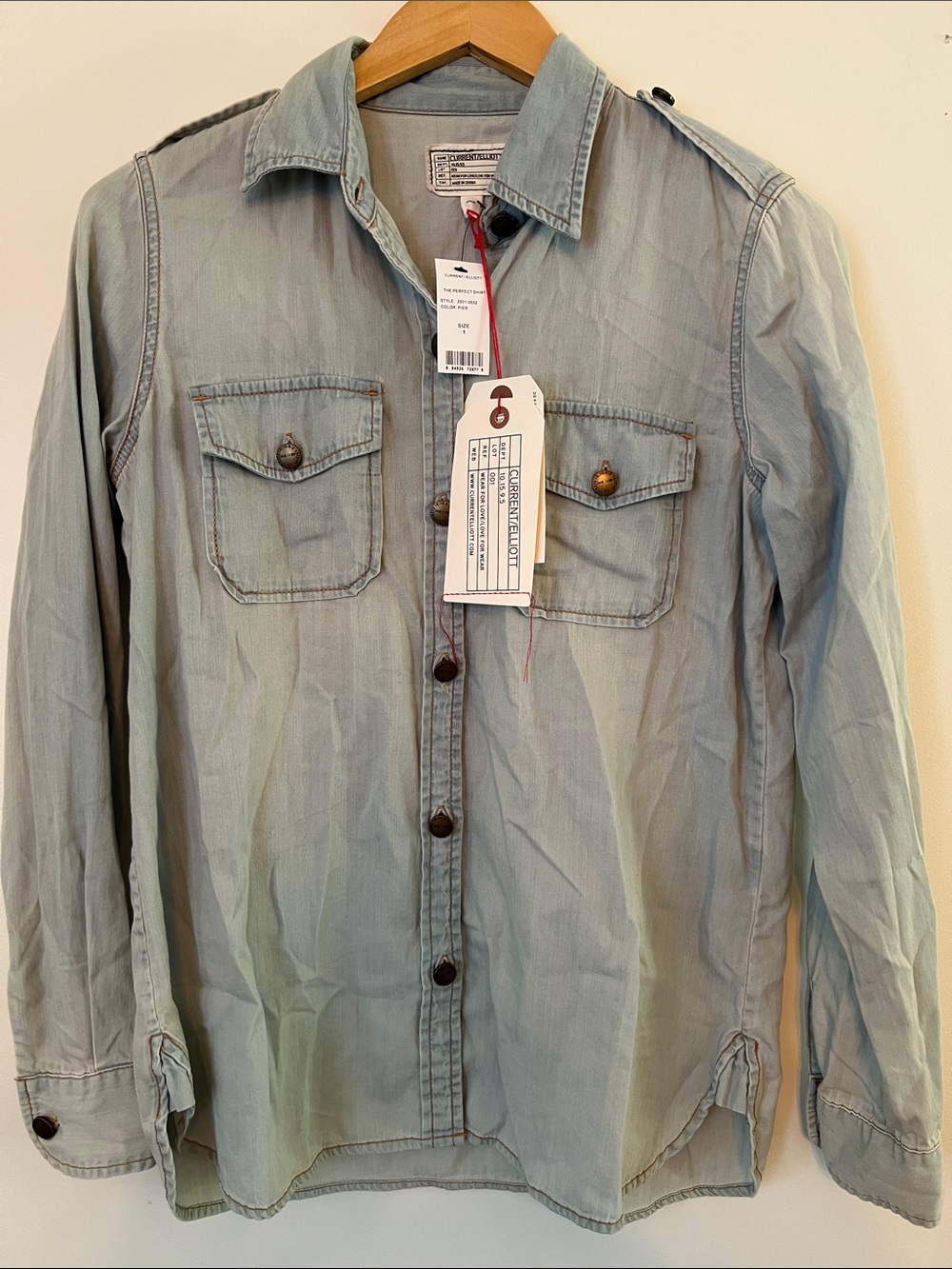 Current/Elliott Light Blue Denim-Style Button-Up Jean Shirt